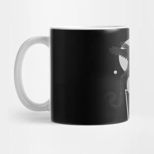 black and white girl with wings in the head feeling the power Mug